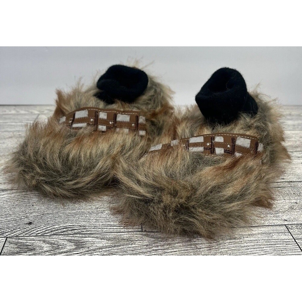 Star Wars Chewbacca Slippers House Shoes Black/Brown Faux Fur Kids Size 7-8 EUC